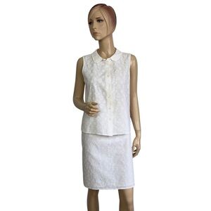 Agnes B. White Eyelet Collared Shirt And Skirt Twinset 42/40